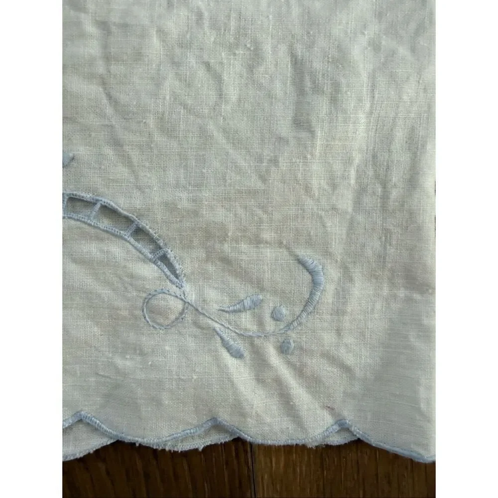 2 Vintage Queen Size Pillowcases Blue Edged Battenburg Lace Detail Scalloped End